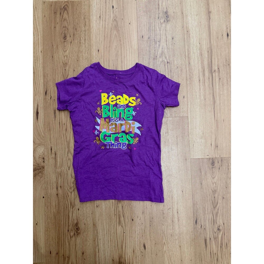 Mardi Gras Girls Beads and Bling Tshirt Youth
